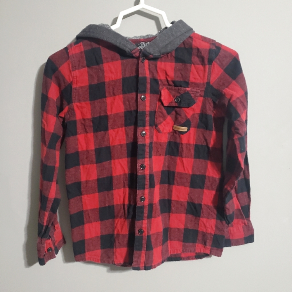 Ripzone youth flannel hoodie red plaid size L